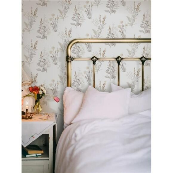 Peel and Stick Floral Wallpaper Beige Boho Removable Contact Paper 118in - Picture 5 of 7